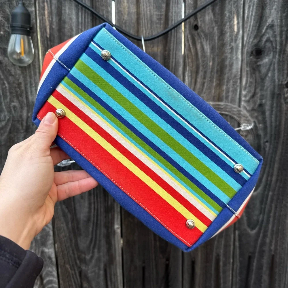 Vintage Kate Spade Beach Multicolor Pinstripe Tote Style Shoulder Bag Purse